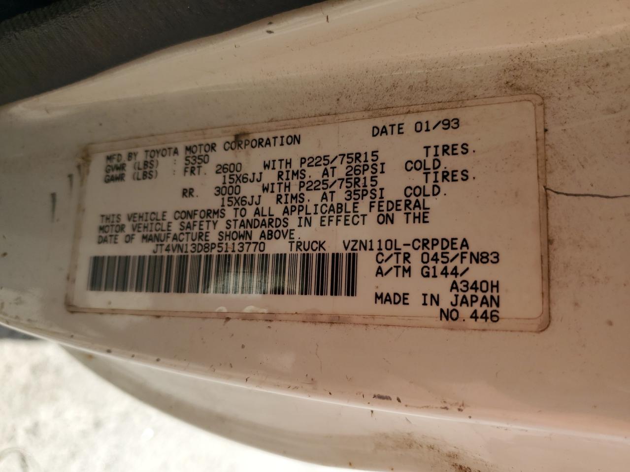 JT4VN13D8P5113770 1993 Toyota Pickup 1/2 Ton Extra Long Wheelbase Dx