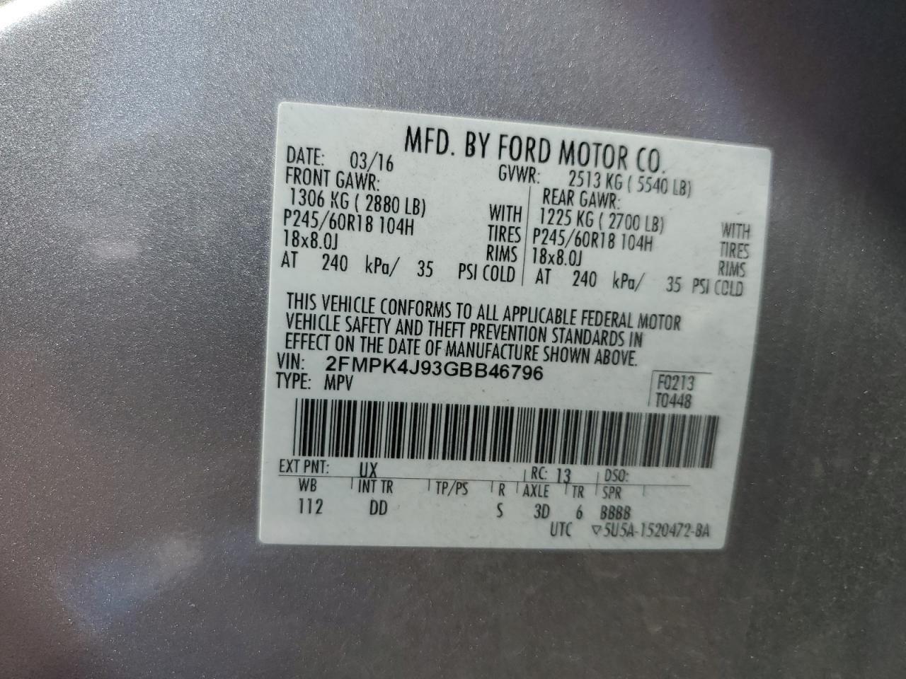 2FMPK4J93GBB46796 2016 Ford Edge Sel