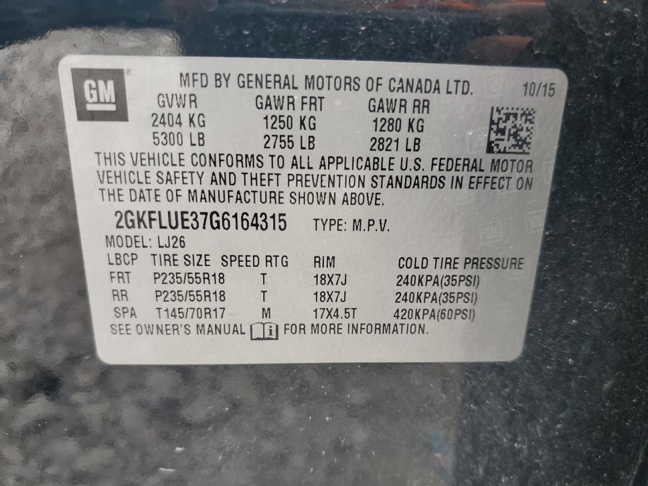 2GKFLUE37G6164315 2016 GMC Terrain Slt