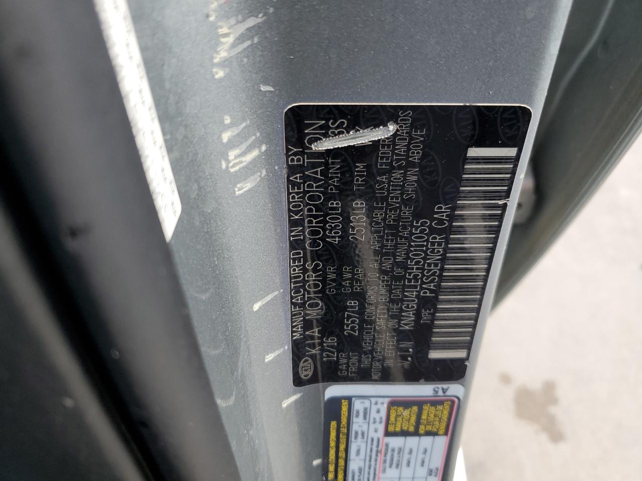 KNAGU4LE5H5011055 2017 Kia Optima Hybrid