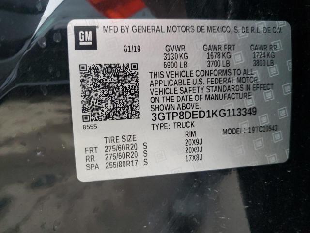 2019 GMC Sierra C1500 Slt VIN: 3GTP8DED1KG113349 Lot: 55934754