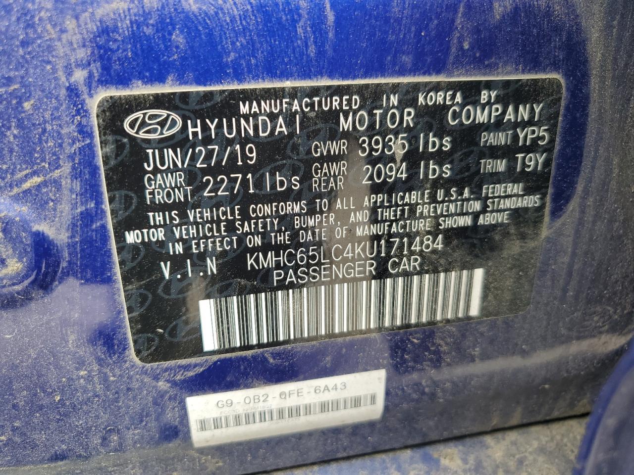 2019 Hyundai Ioniq Blue vin: KMHC65LC4KU171484