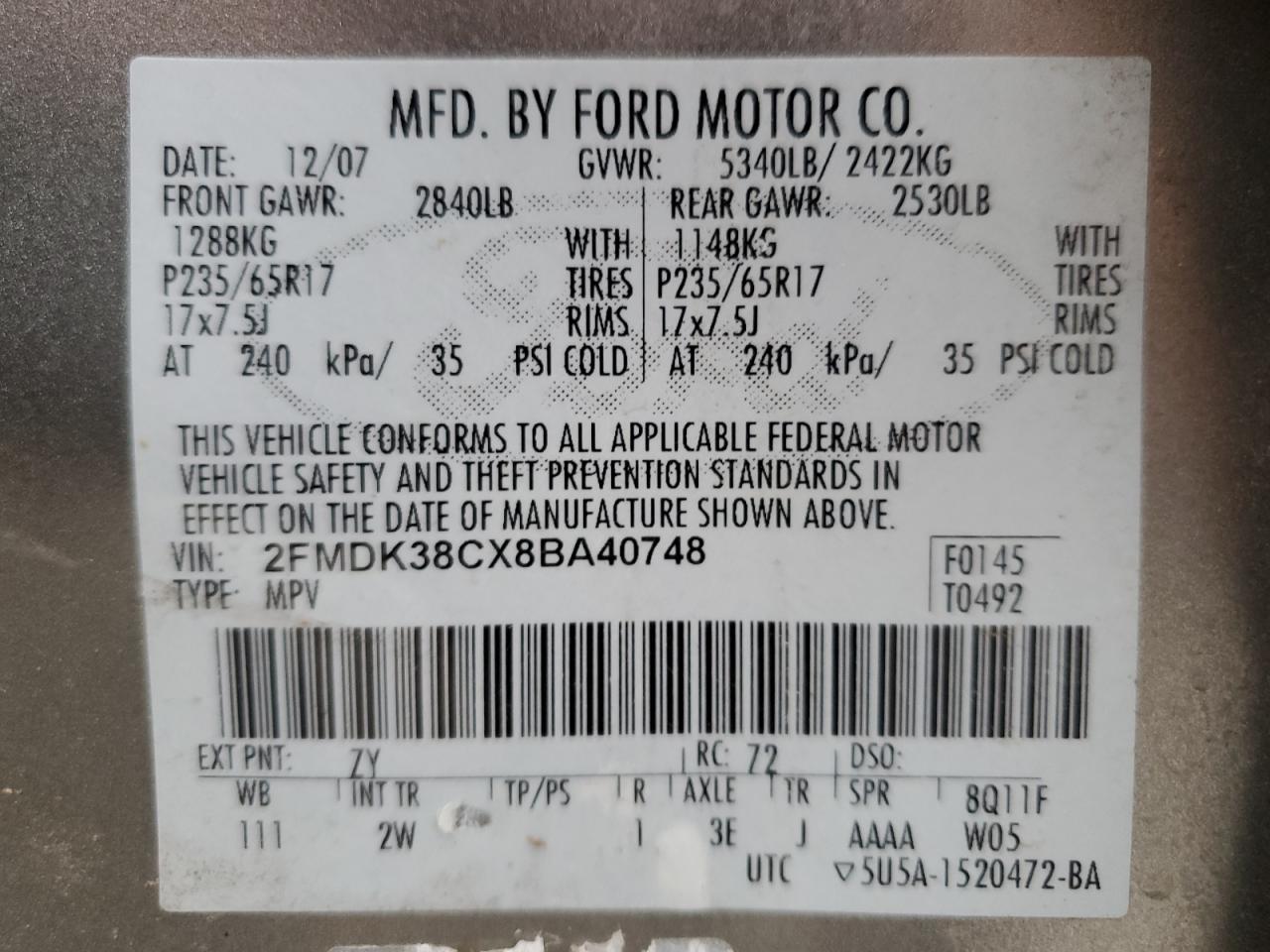 2FMDK38CX8BA40748 2008 Ford Edge Sel