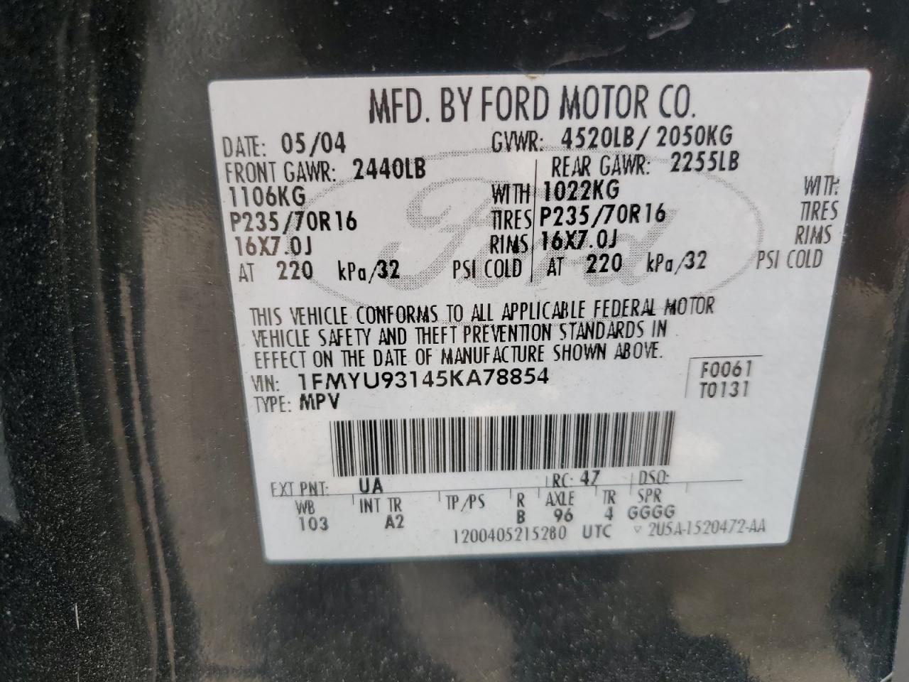 1FMYU93145KA78854 2005 Ford Escape Xlt