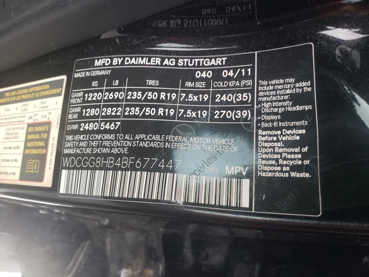 WDCGG8HB4BF677447 2011 Mercedes-Benz Glk 350 4Matic