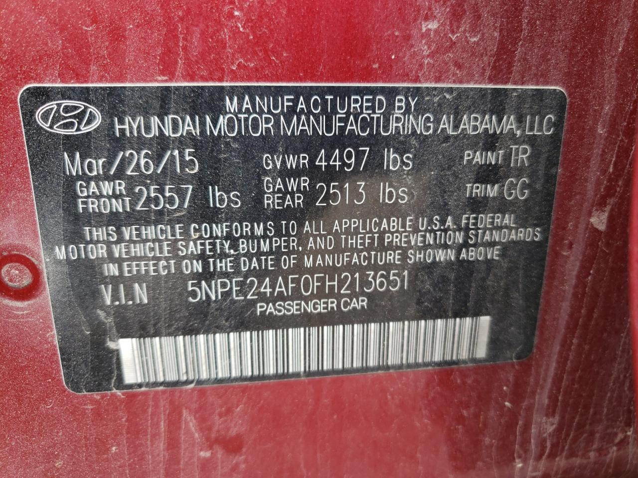 5NPE24AF0FH213651 2015 Hyundai Sonata Se