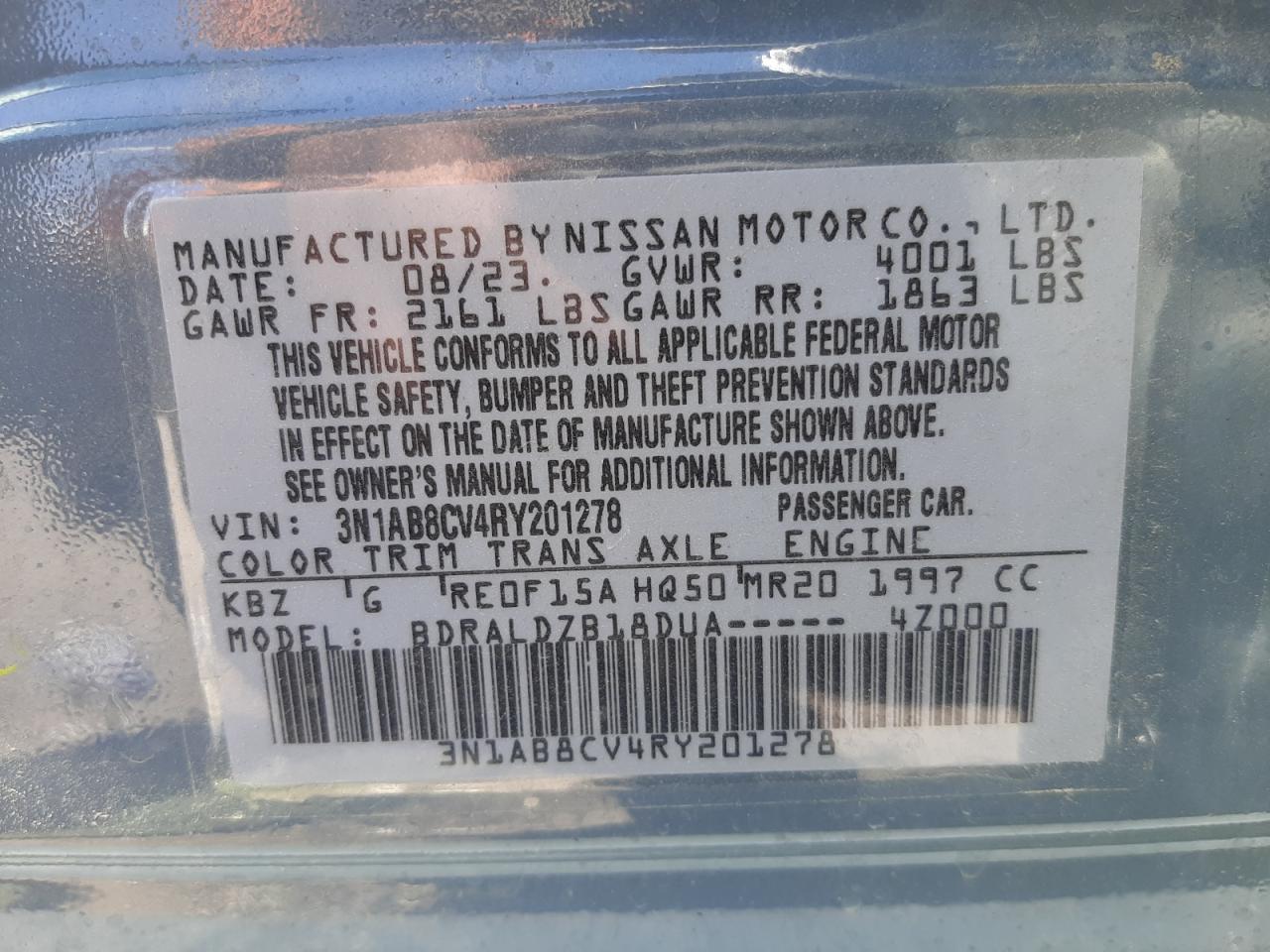 3N1AB8CV4RY201278 2024 Nissan Sentra Sv