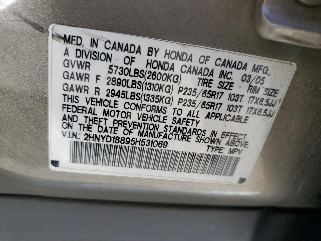 2HNYD18895H531069 2005 Acura Mdx Touring