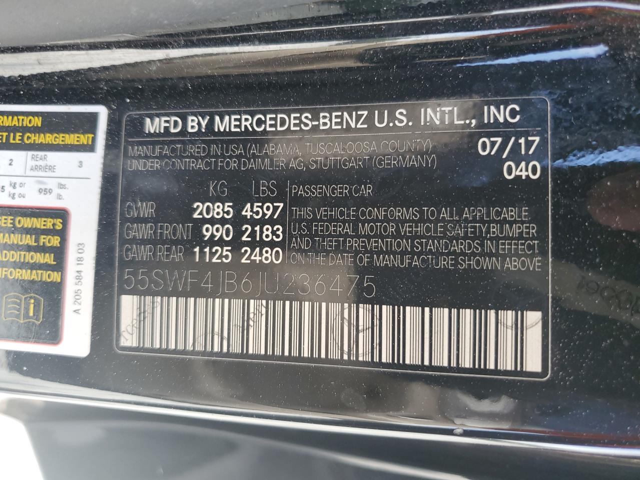 55SWF4JB6JU236475 2018 Mercedes-Benz C 300