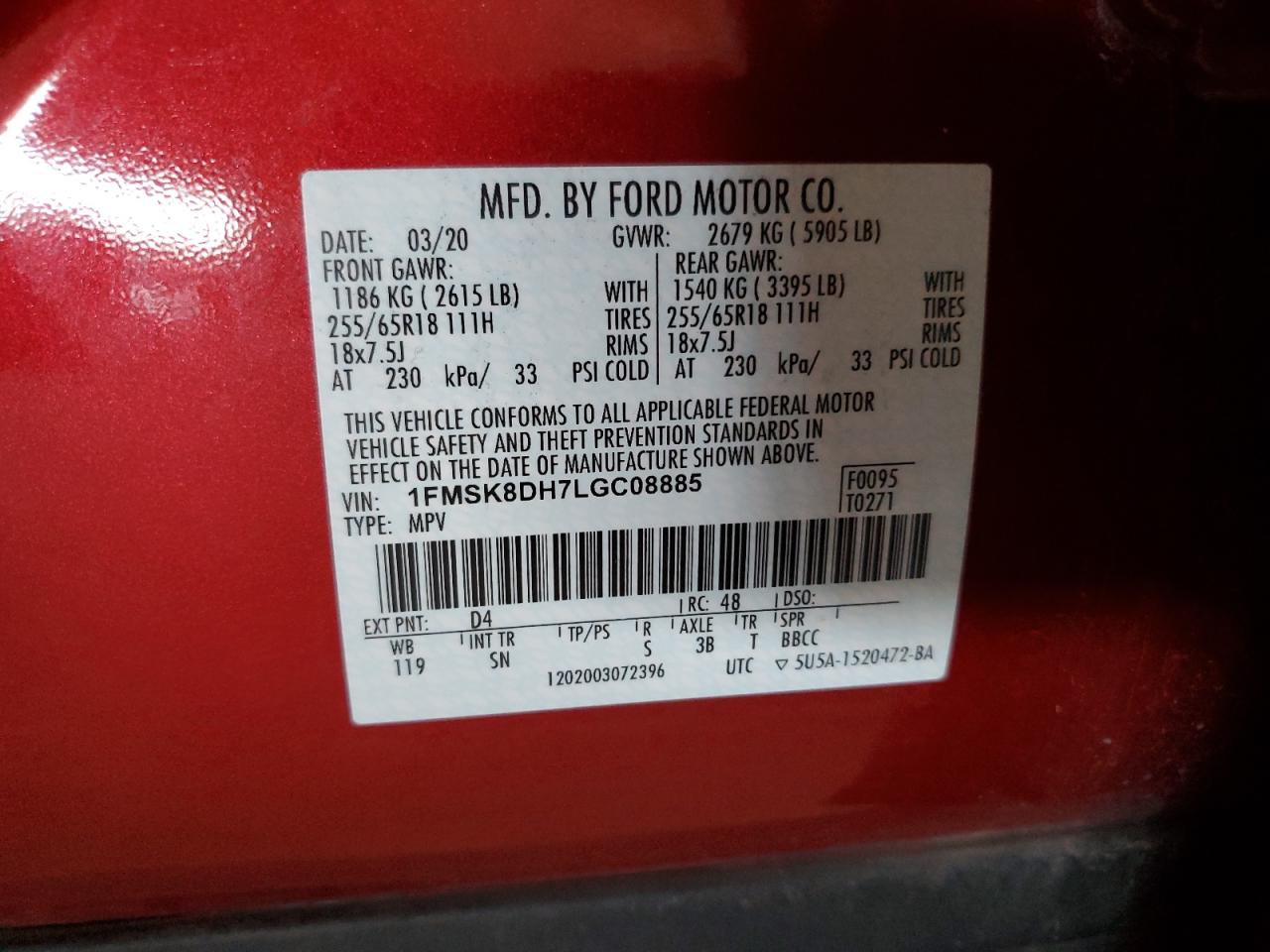 1FMSK8DH7LGC08885 2020 Ford Explorer Xlt