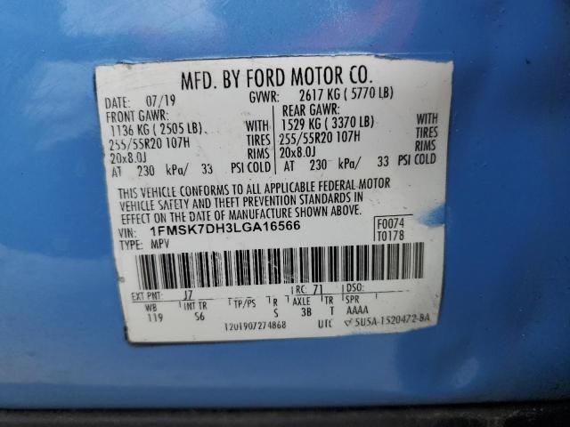 2020 Ford Explorer Xlt VIN: 1FMSK7DH3LGA16566 Lot: 55386434