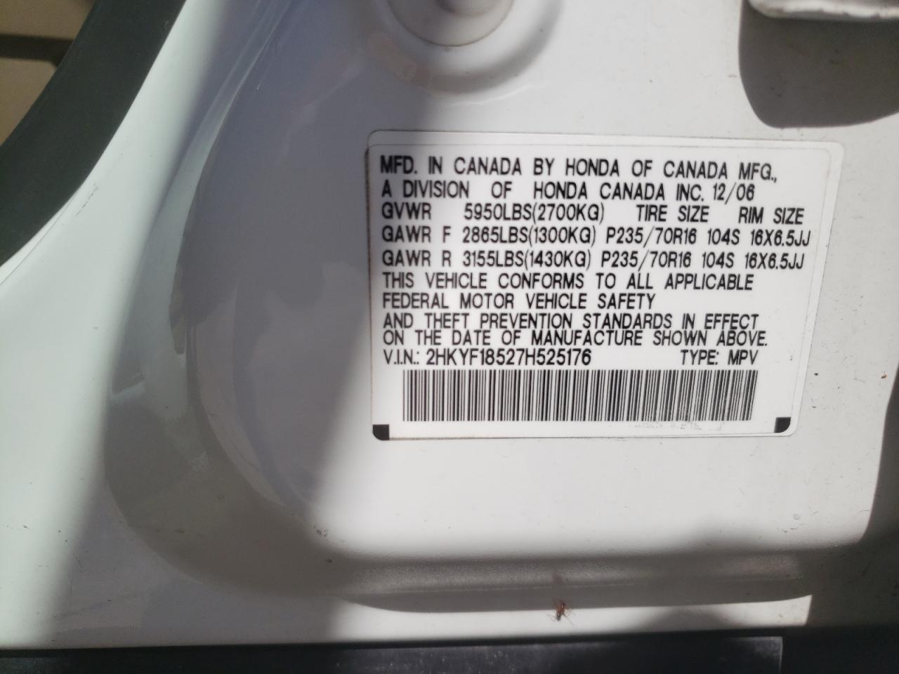 2HKYF18527H525176 2007 Honda Pilot Exl