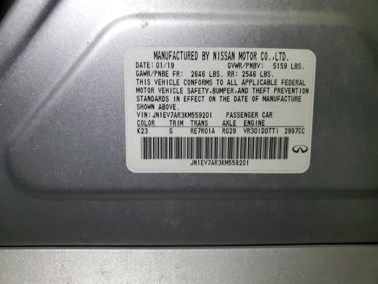 JN1EV7AR3KM559201 2019 Infiniti Q50 Luxe