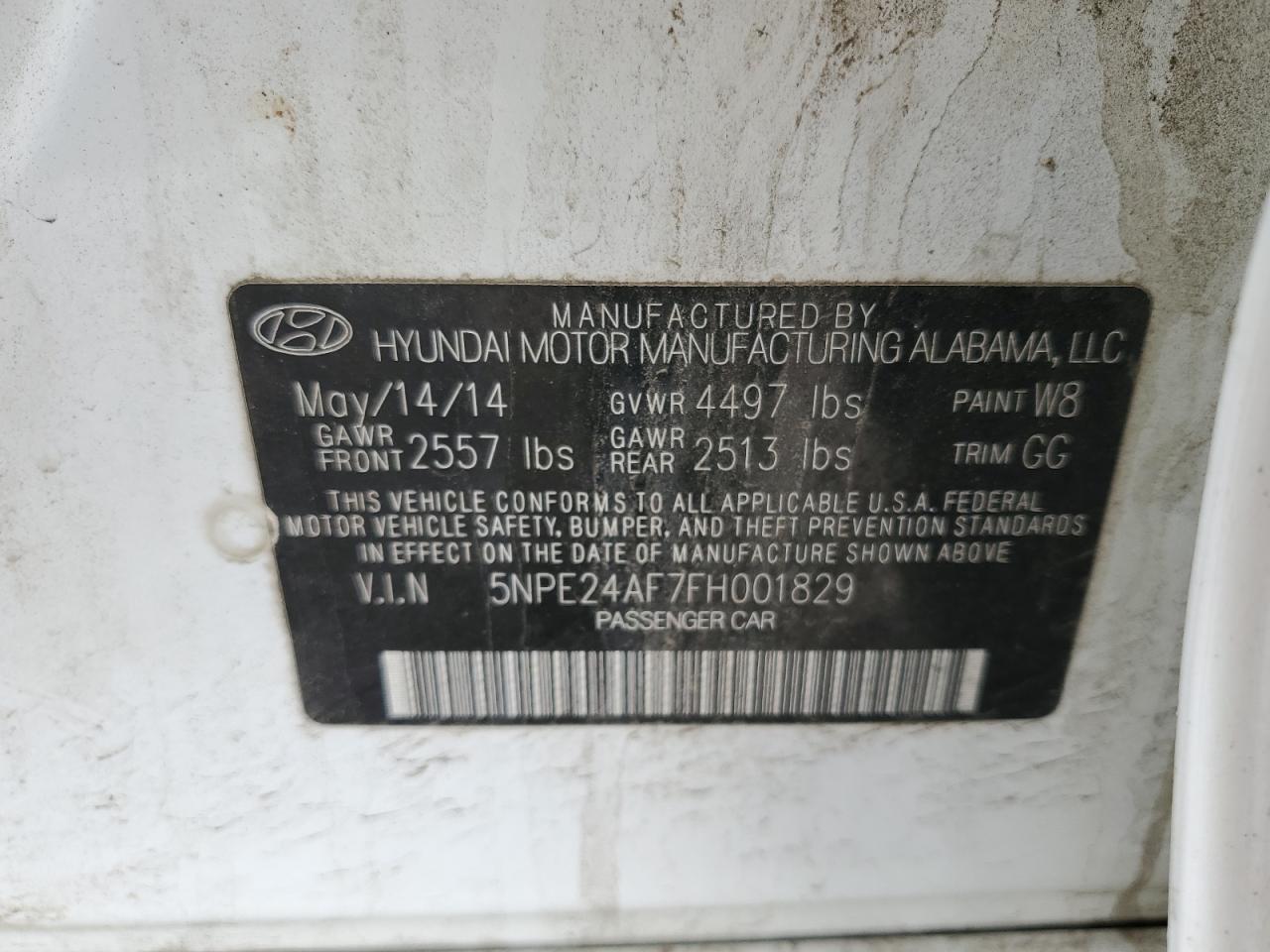 5NPE24AF7FH001829 2015 Hyundai Sonata Se
