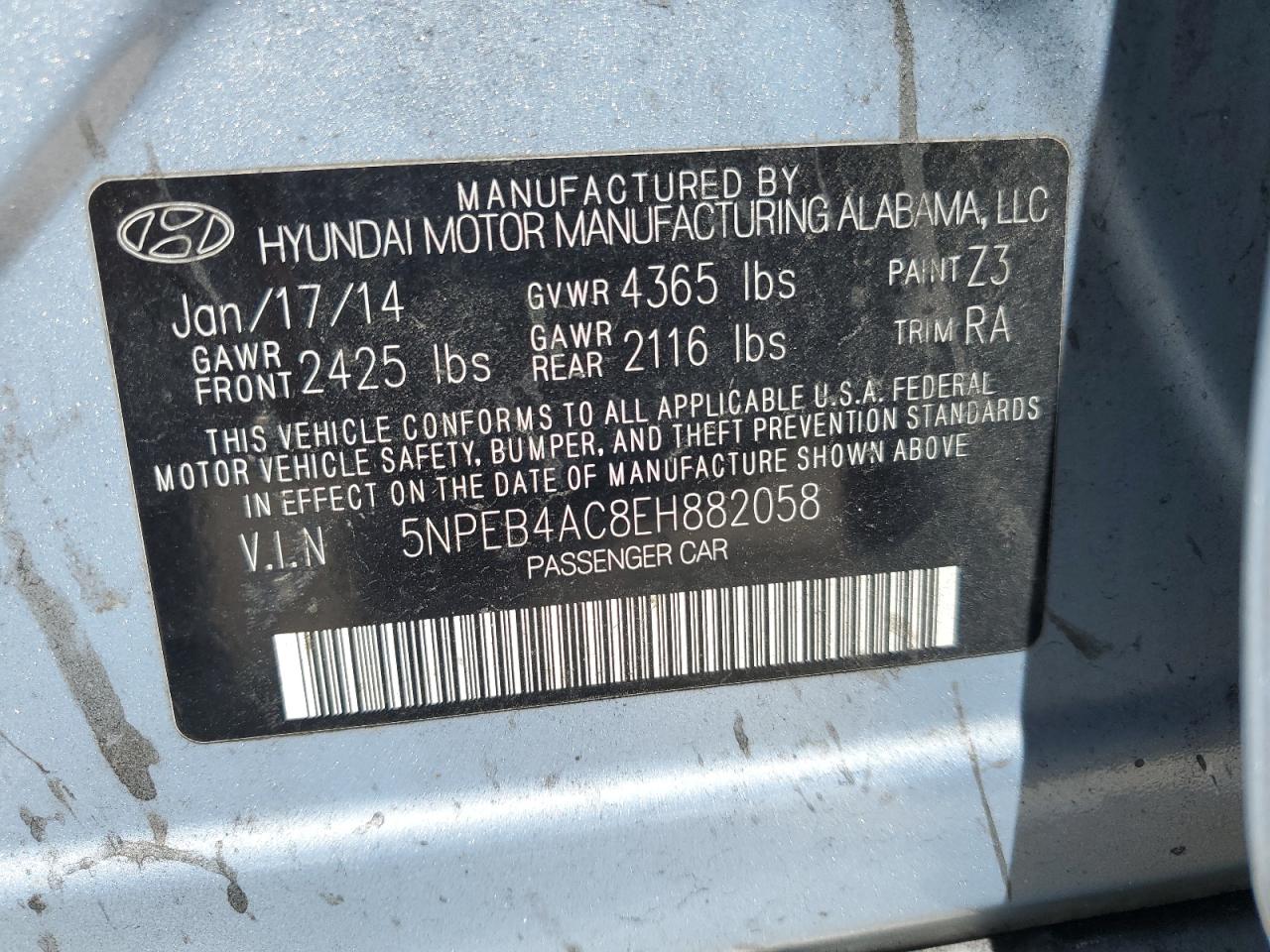 5NPEB4AC8EH882058 2014 Hyundai Sonata Gls