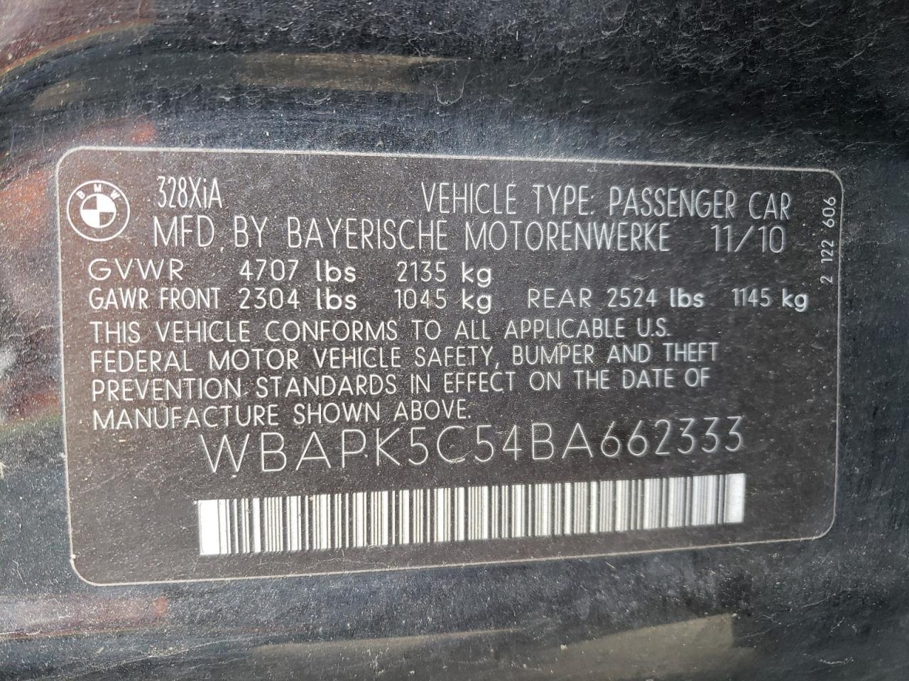 WBAPK5C54BA662333 2011 BMW 328 Xi Sulev