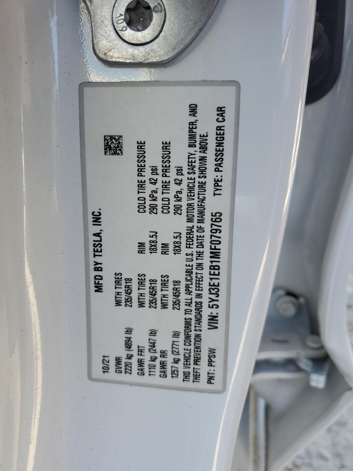 5YJ3E1EB1MF079765 2021 Tesla Model 3