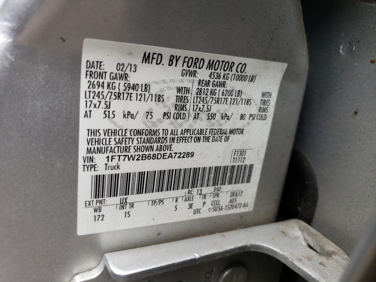 1FT7W2B68DEA72289 2013 Ford F250 Super Duty