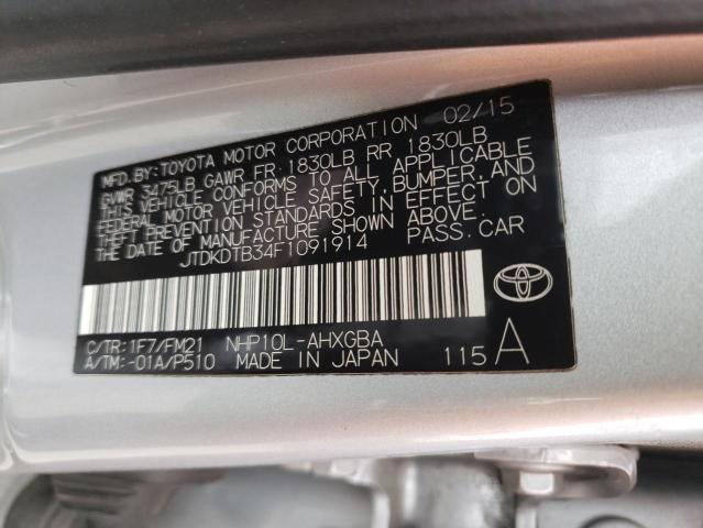 2015 Toyota Prius C VIN: JTDKDTB34F1091914 Lot: 56755264