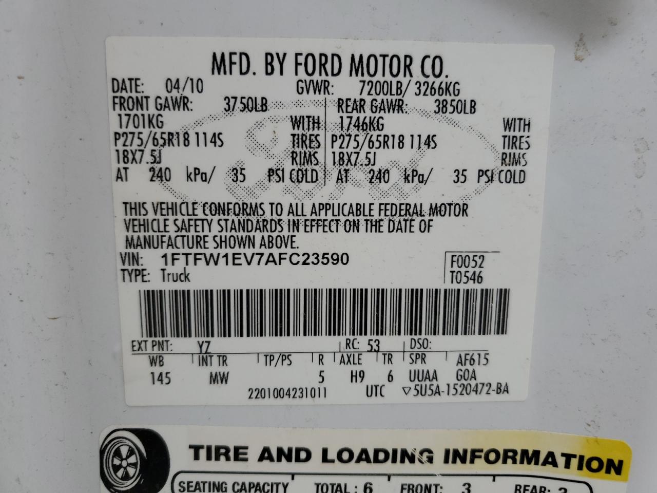 1FTFW1EV7AFC23590 2010 Ford F150 Supercrew