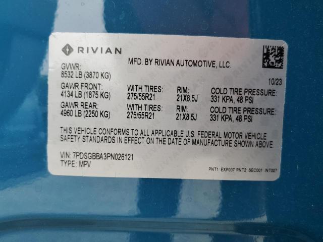 2023 Rivian R1S Adventure VIN: 7PDSGBBA3PN026121 Lot: 54025454