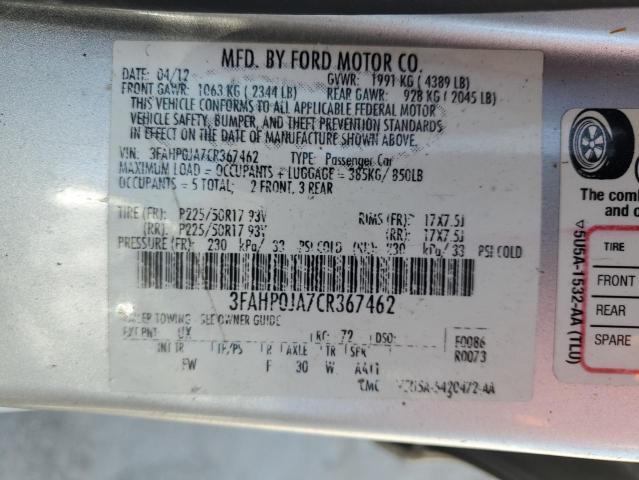 2012 Ford Fusion Sel VIN: 3FAHP0JA7CR367462 Lot: 54448464