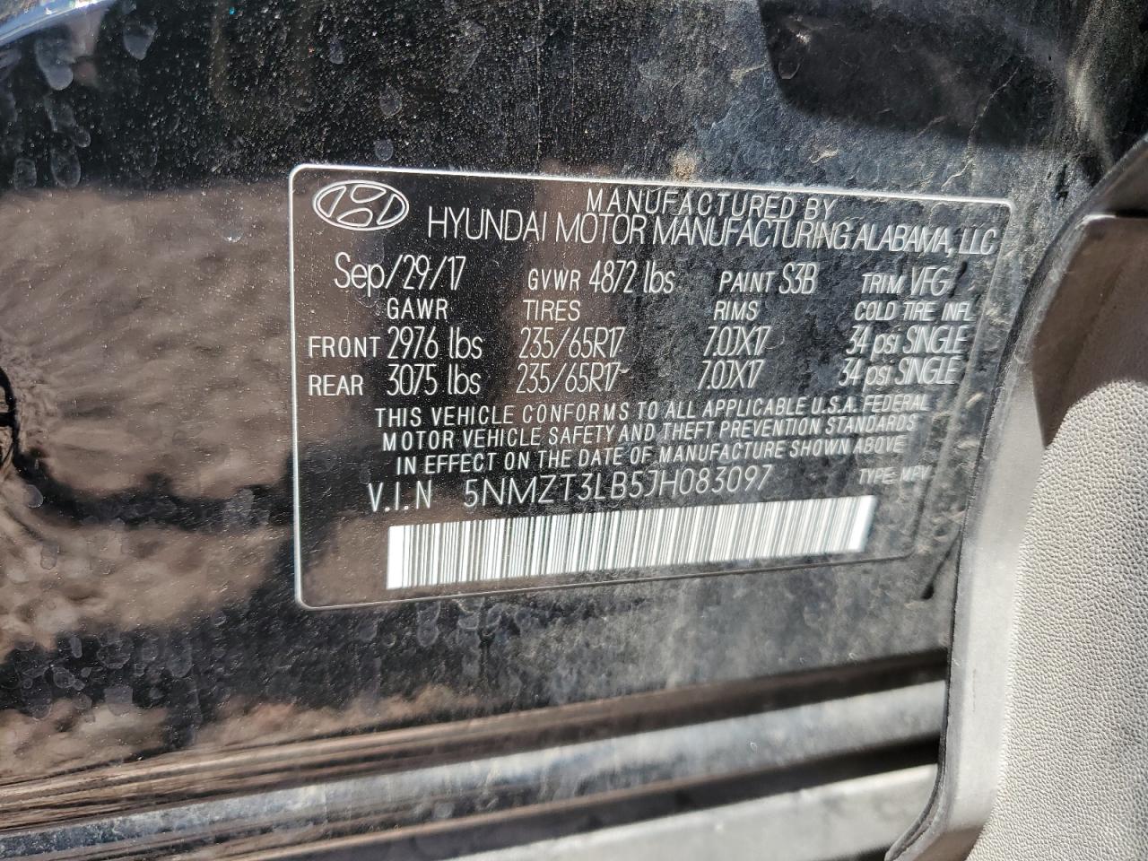 5NMZT3LB5JH083097 2018 Hyundai Santa Fe Sport