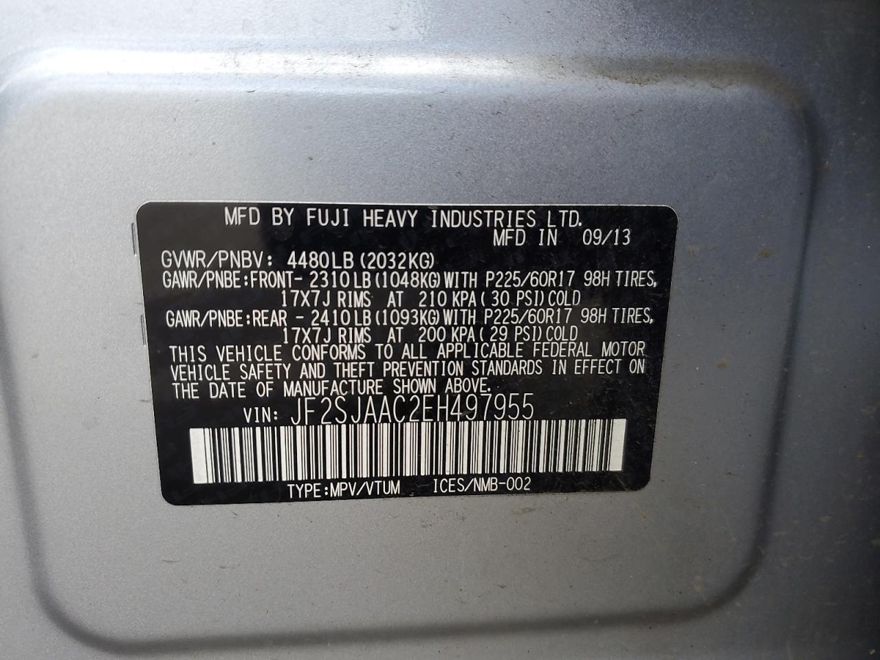 JF2SJAAC2EH497955 2014 Subaru Forester 2.5I