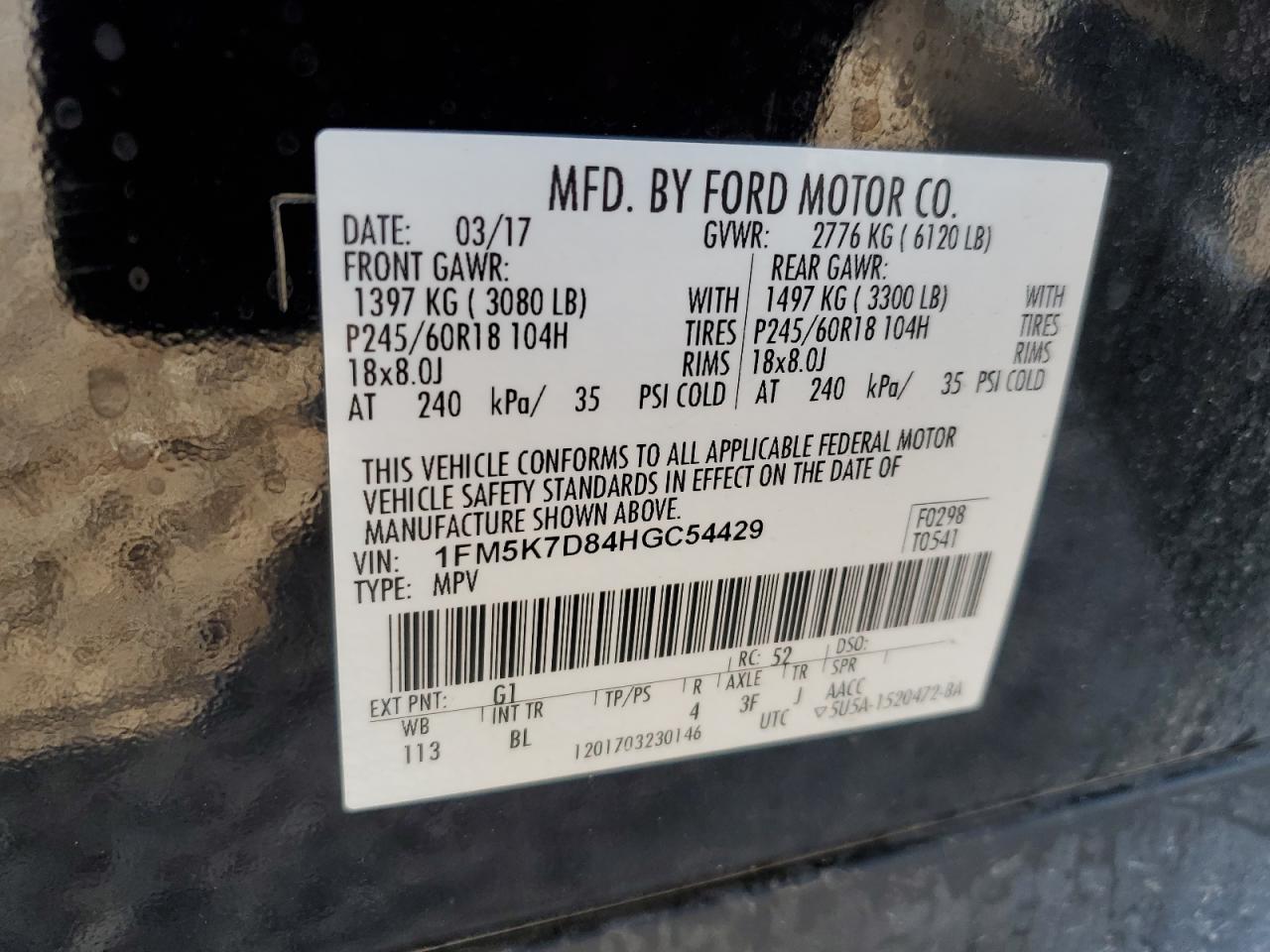 1FM5K7D84HGC54429 2017 Ford Explorer Xlt