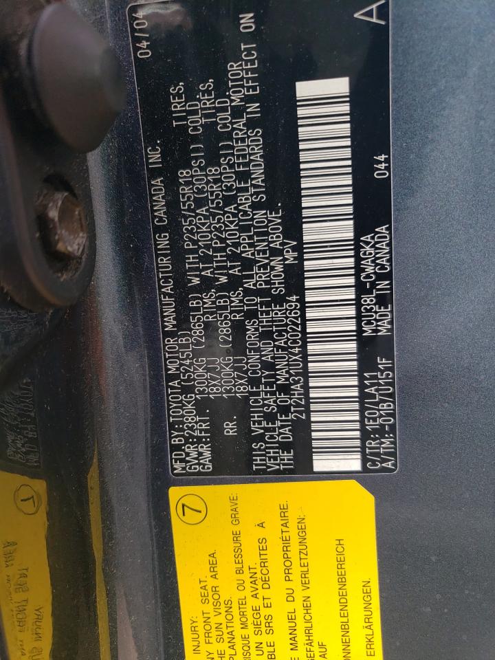 2T2HA31UX4C022694 2004 Lexus Rx 330