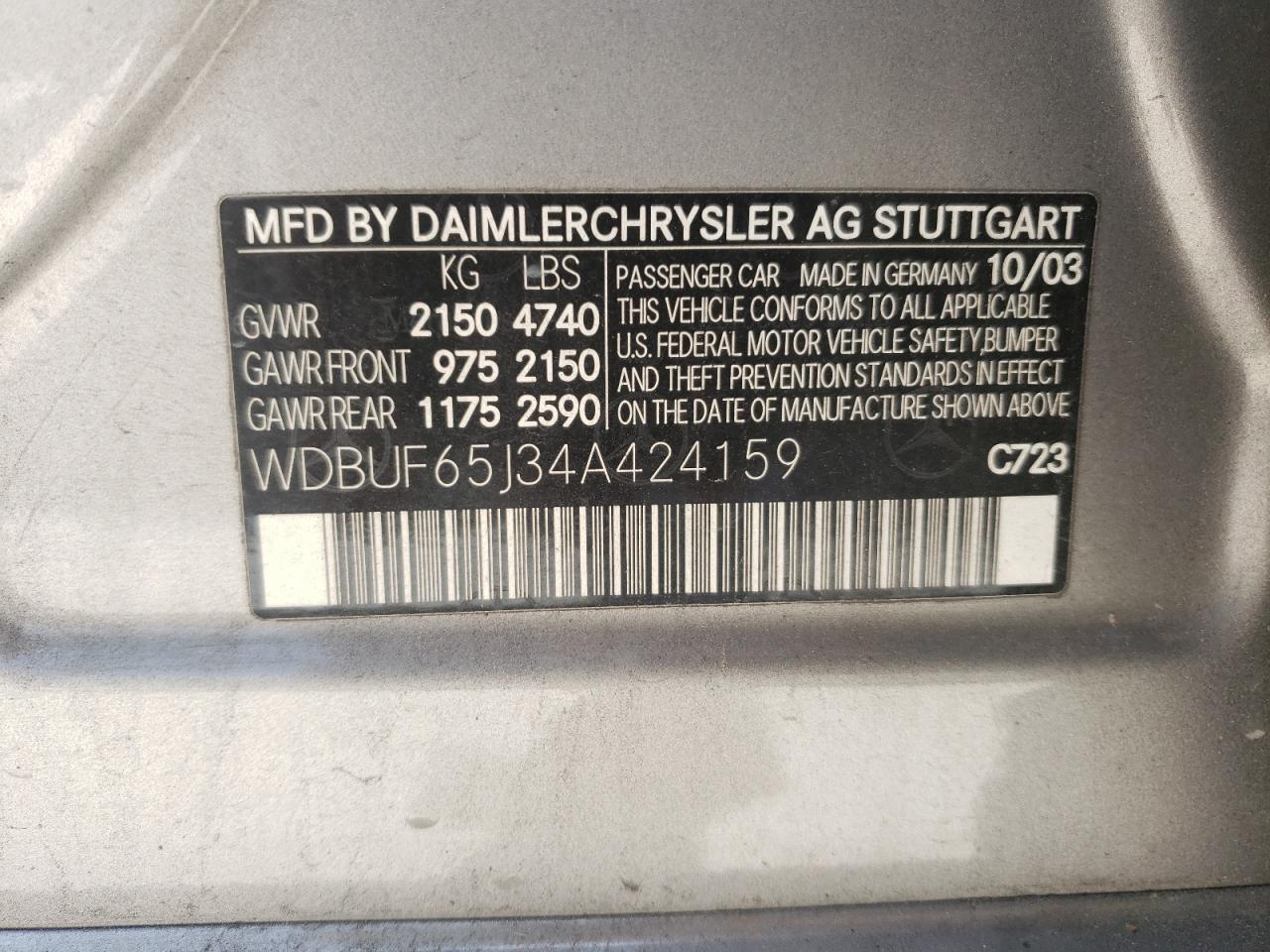 WDBUF65J34A424159 2004 Mercedes-Benz E 320