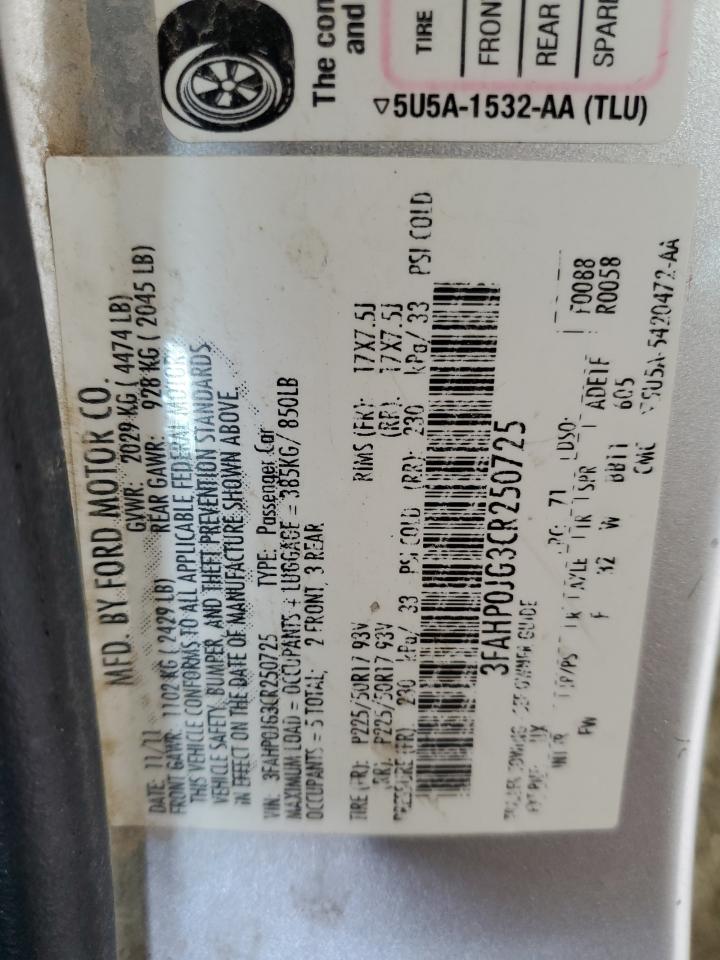 3FAHP0JG3CR250725 2012 Ford Fusion Sel