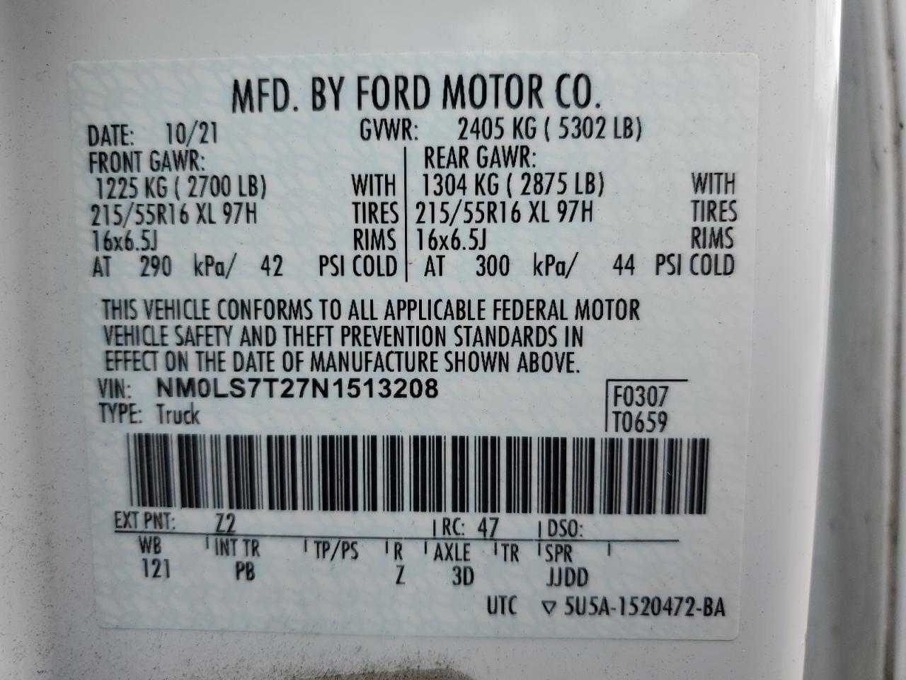 NM0LS7T27N1513208 2022 Ford Transit Connect Xlt