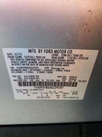 2013 Ford Taurus Limited VIN: 1FAHP2F86DG229597 Lot: 56692824