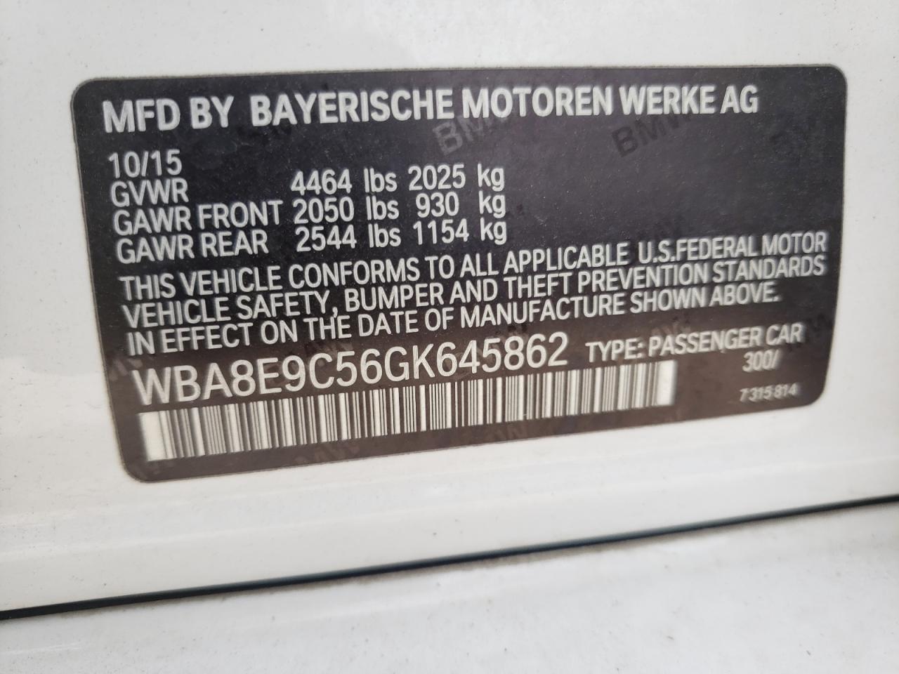 WBA8E9C56GK645862 2016 BMW 328 I Sulev