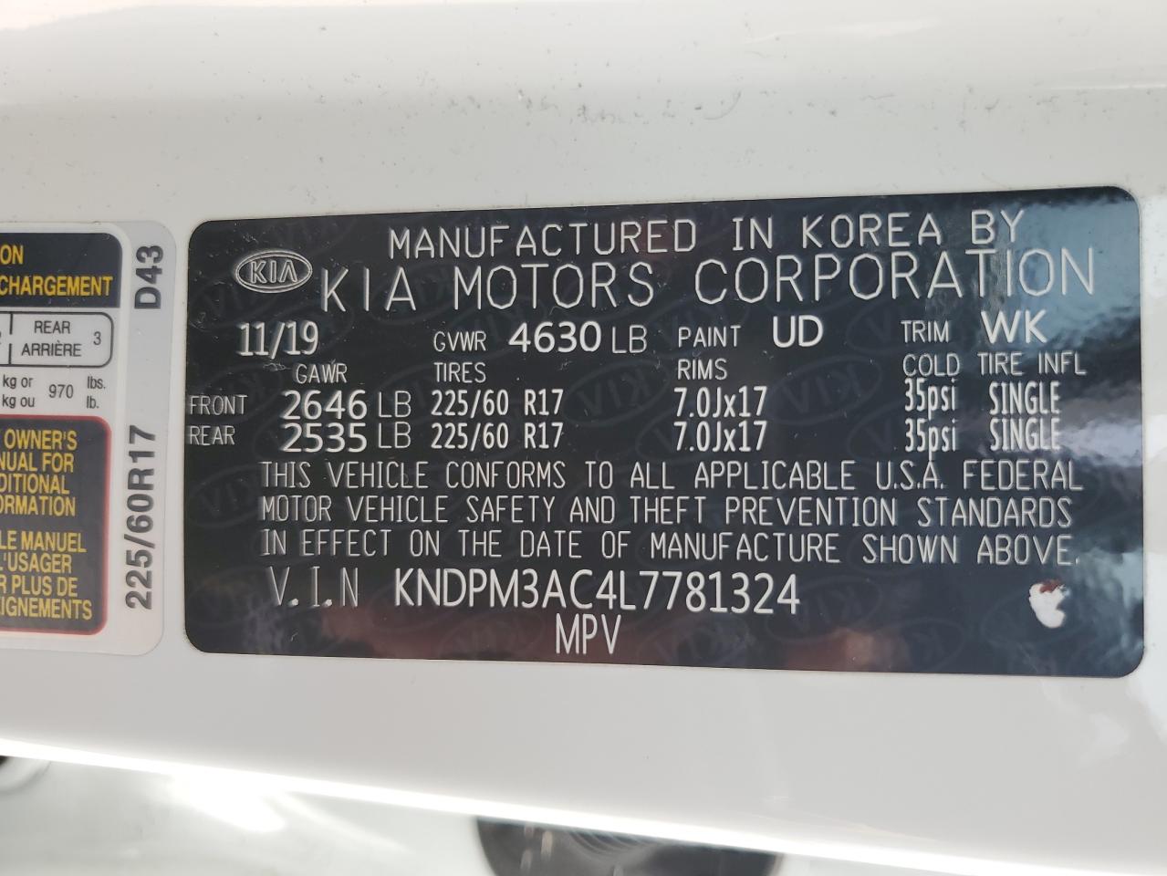 KNDPM3AC4L7781324 2020 Kia Sportage Lx