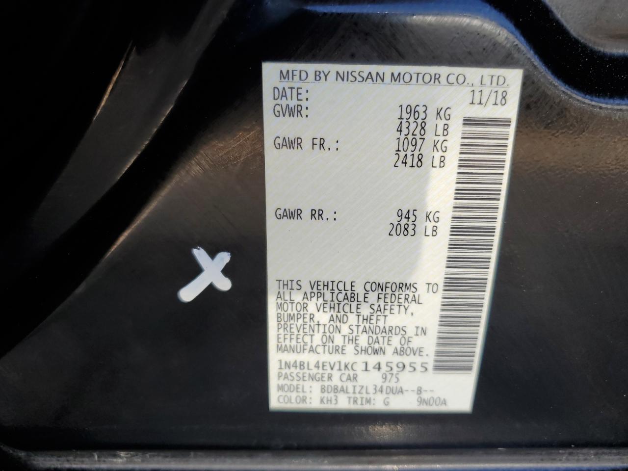 1N4BL4EV1KC145955 2019 Nissan Altima Sl