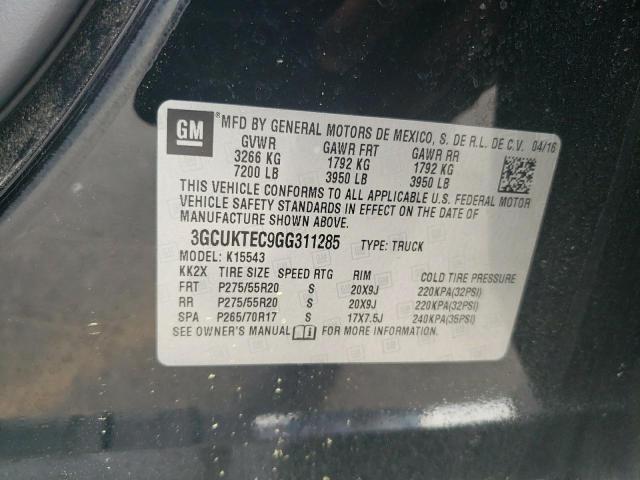 2016 CHEVROLET SILVERADO 3GCUKTEC9GG311285