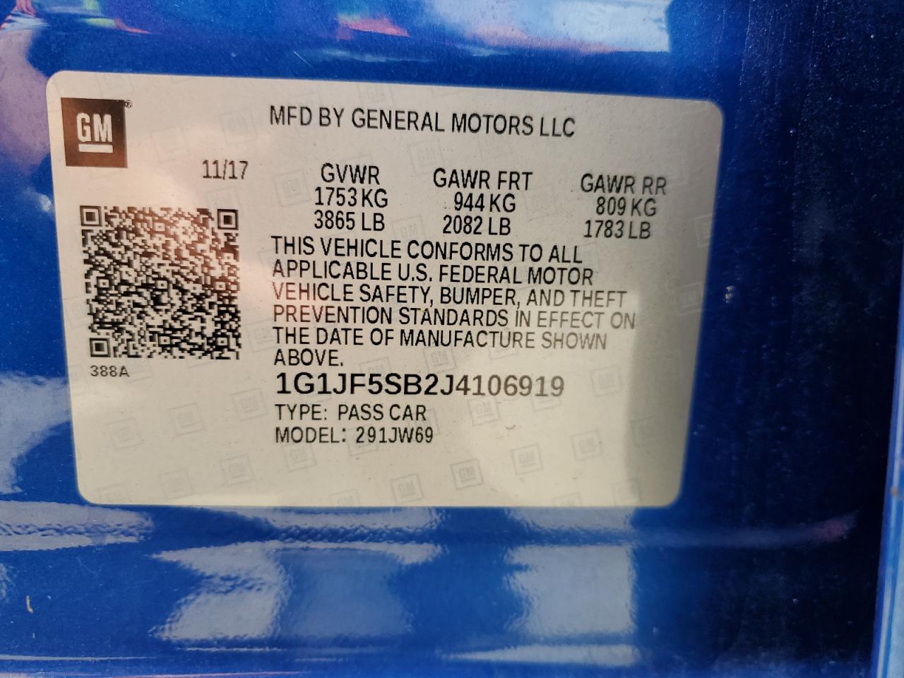 1G1JF5SB2J4106919 2018 Chevrolet Sonic Premier