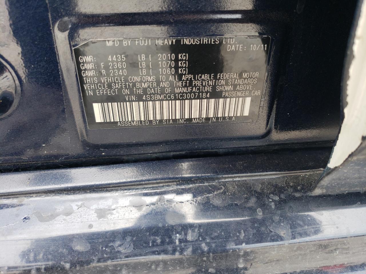 4S3BMCC61C3007184 2012 Subaru Legacy 2.5I Premium