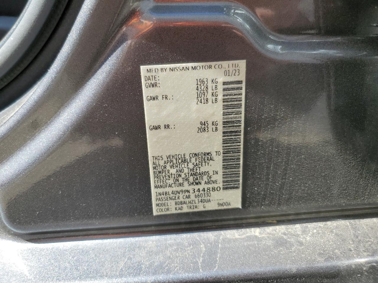 1N4BL4DV9PN344880 2023 Nissan Altima Sv