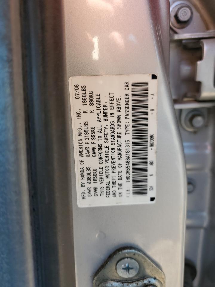 1HGCM55486A181315 2006 Honda Accord Lx