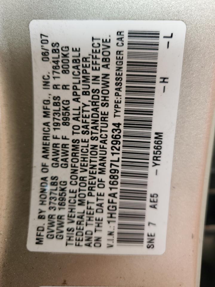 1HGFA16897L129634 2007 Honda Civic Ex