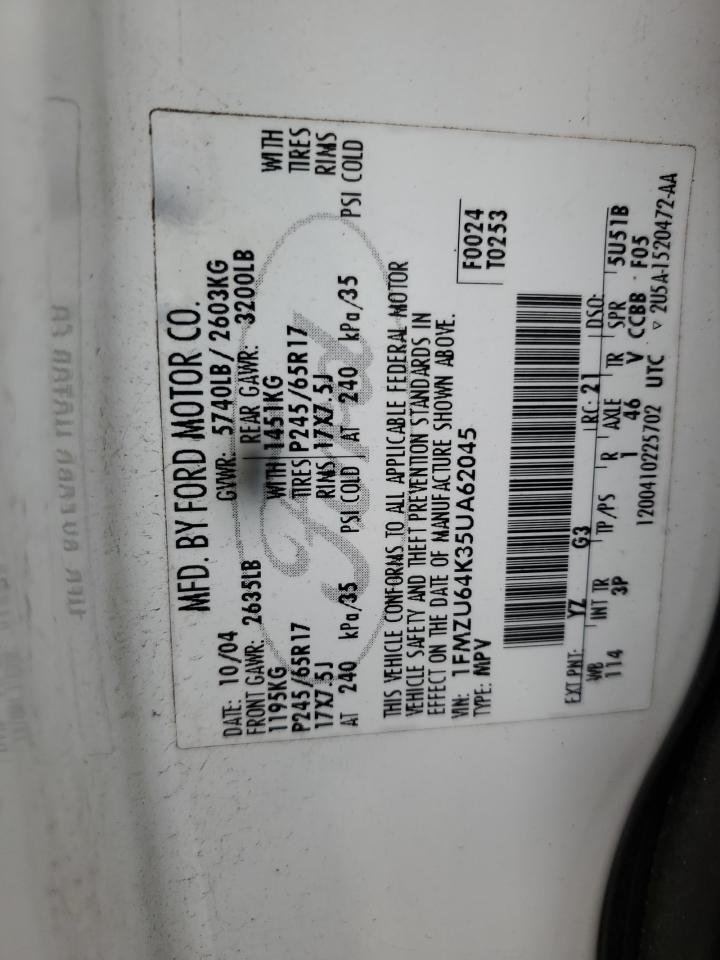 1FMZU64K35UA62045 2005 Ford Explorer Eddie Bauer