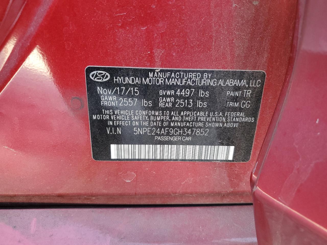 2016 Hyundai Sonata Se vin: 5NPE24AF9GH347852