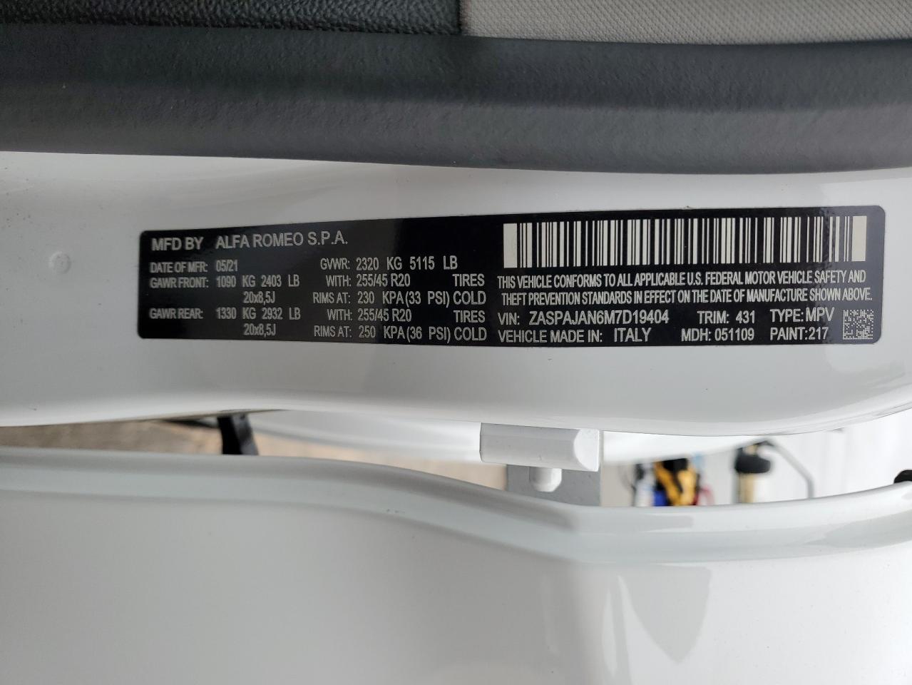 ZASPAJAN6M7D19404 2021 Alfa Romeo Stelvio Sport