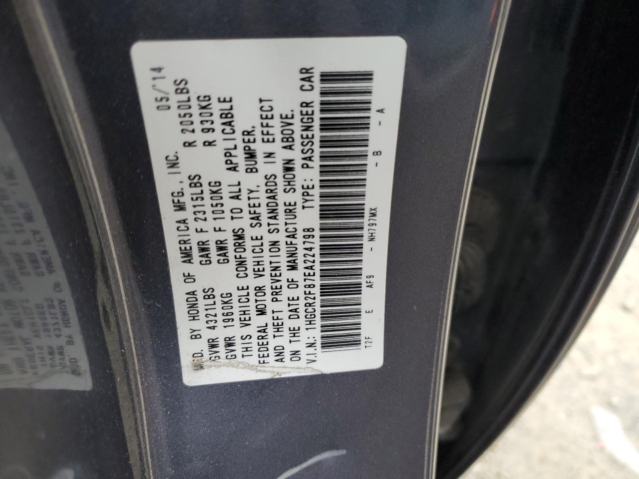 2014 Honda Accord Exl vin: 1HGCR2F87EA224798