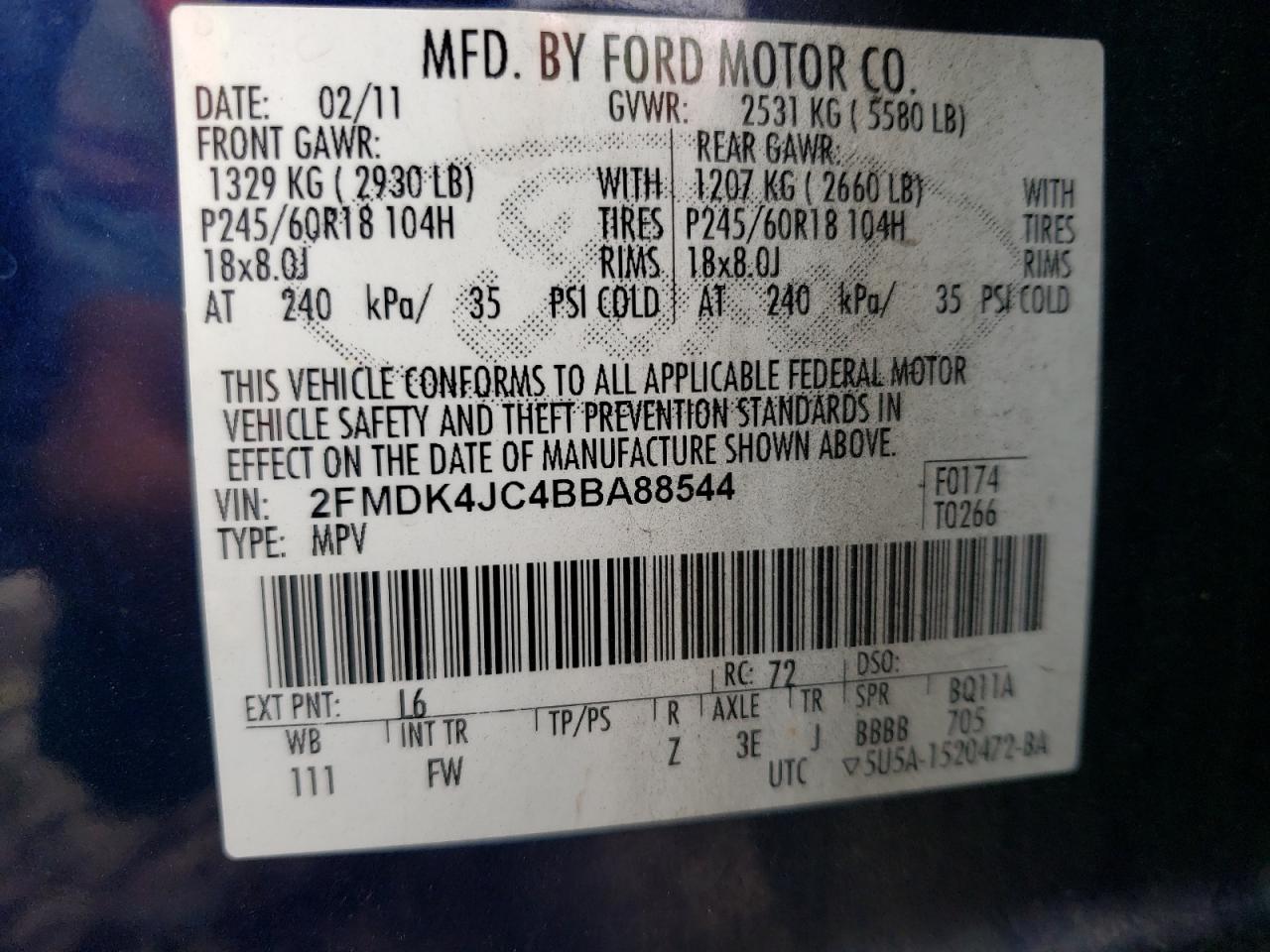 2FMDK4JC4BBA88544 2011 Ford Edge Sel