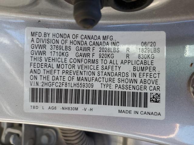 2020 Honda Civic Sport VIN: 2HGFC2F81LH559309 Lot: 55372874