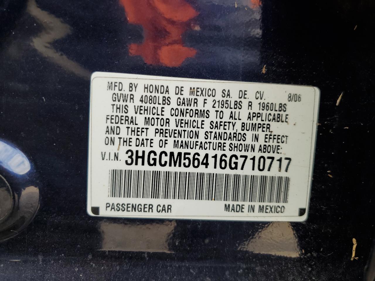 3HGCM56416G710717 2006 Honda Accord Lx